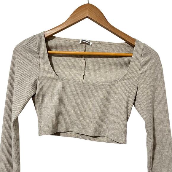 Reformation Pima Cropped Ribbed Top Size S Marble Gray Stretch Long Sleeve - Picture 4 of 9